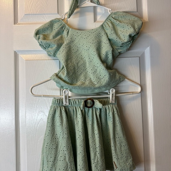 Mint Green Eyelet Top and Skirt Set - Picture 1 of 4